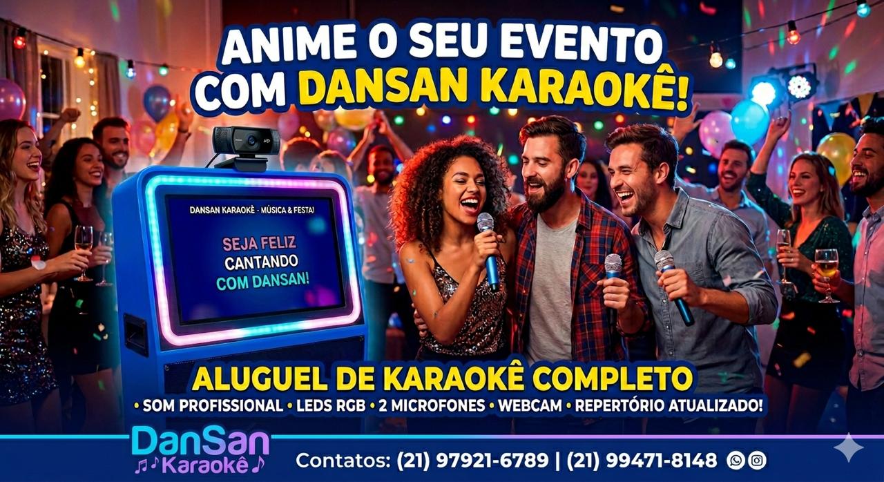 Pessoas se divertindo cantando karaokê em uma festa com DanSan Karaokê